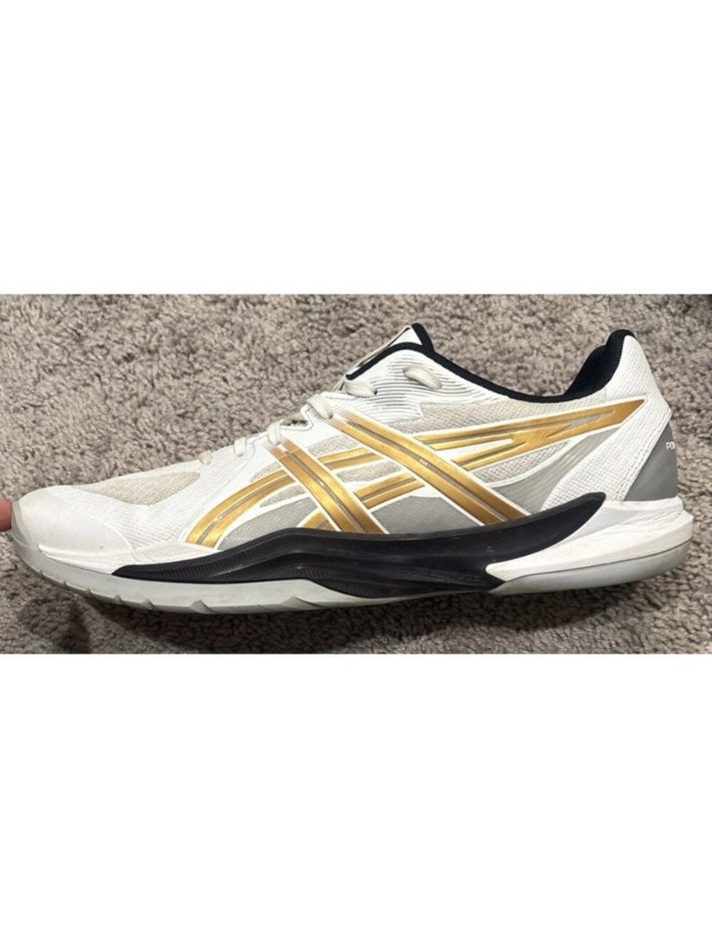 Size 14-ASICS POWERBREAK FF 1071A101 101 White Rich Gold Handball Shoes